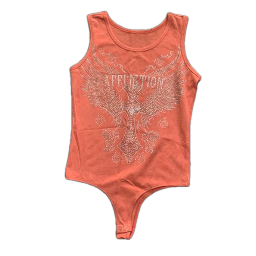 New Affliction Margo Wings Shell Pink Core Collection Sleeveless Tank Bodysuit - Picture 2 of 6